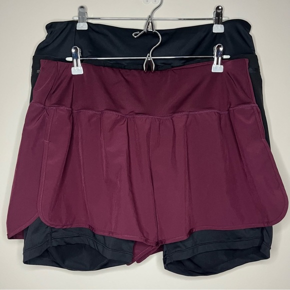 Lot of 2 Athletic Pockets Workout Atheleisure Shorts in Maroon and Black - Picture 1 of 8
